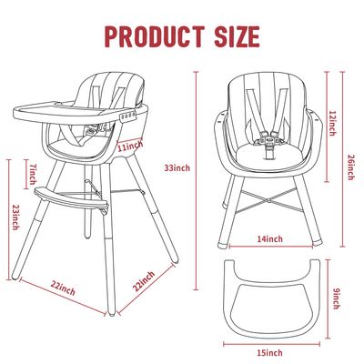 Eazy Kids Teknum - Premium Dual Height Wooden High Chair - Ivory